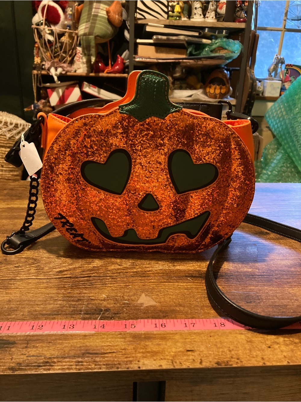 Betsey Johnson glitter pumpkin crossbody bag